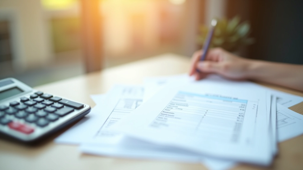 Bankovní výpisy, mzdy a finanční dokumenty na stole, představující příjmy a peníze v ekonomice