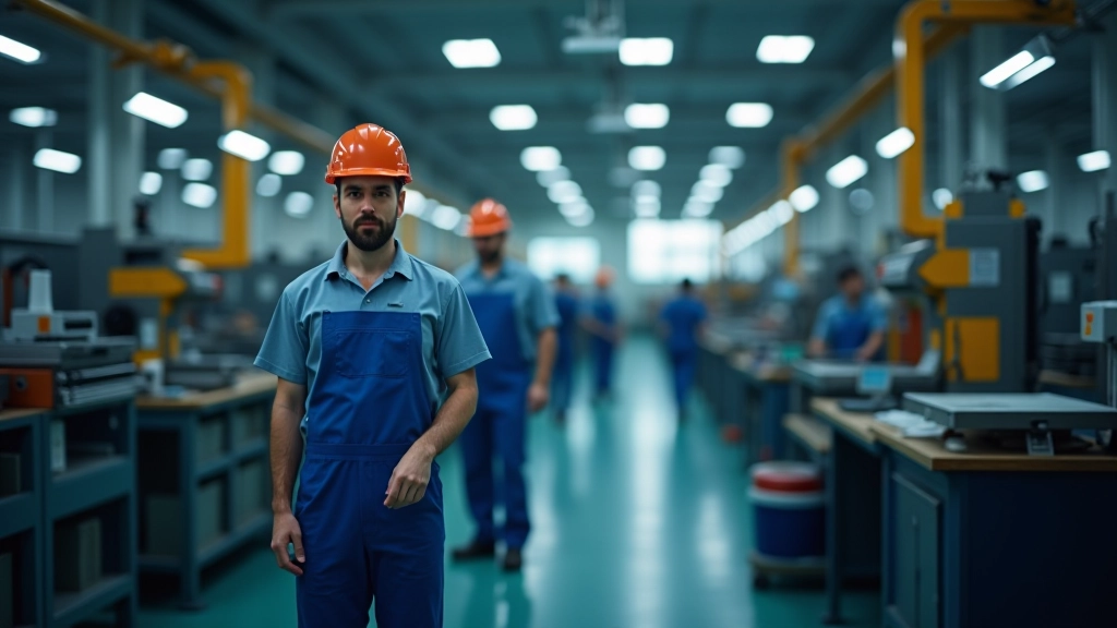 Průmyslový závod s linkami výroby a pracovníky, představující produkční přístup k HDP