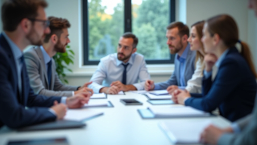 Tým diskutující o ekonomických ukazatelích